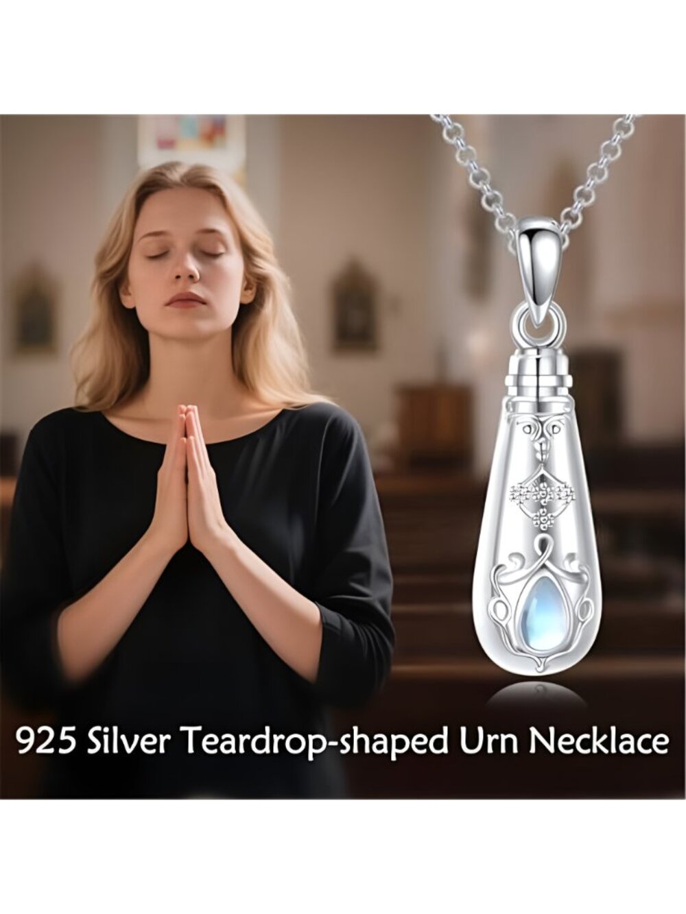 925 Sterling Silver Urn Necklaces for Ashes, Teardrop Memorial Keepsake - Picture 5 of 6